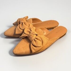 J Crew Womens Shoes Brown 8 Faux Suede Slide Mules Bow Pointed Toe Casual Office